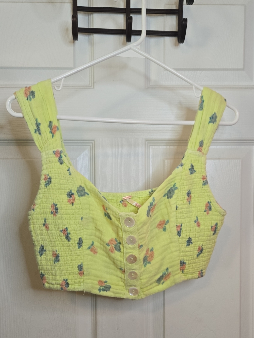 Free People Lemon Yellow Floral Button Crop Top